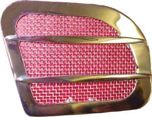 HOOD VENTS -POLISHED BILLET ALUMINUM WITH SATIN BLACK SCREEN, 6" x 4-1/4" Photo Main