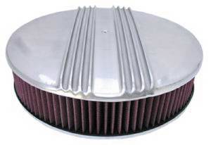 Air Cleaner, Polished Aluminum 14" X 3" Round -Finned, Washable Element and Flat Base Photo Main