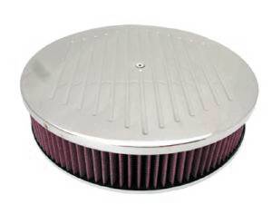 Air Cleaner, Polished Aluminum 14" X 3" Round -Ball Milled, Washable Element and Dominator Base Photo Main