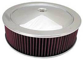Air Cleaner, Chrome 14" X 4" Muscle Car Style  -Washable Element and Recessed Base Photo Main