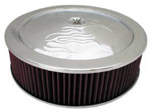Air Cleaner, Chrome 14" X 4" With "Flames" -Washable Element and Flat Base Photo Main