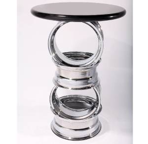 Bar Stool Table - Custom Wheel, High Boy Base With Black Top. 40" High Photo Main