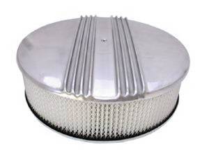 Air Cleaner, Polished Aluminum 14" X 4" Round-Finned, Paper Element and Off-Set Base Photo Main