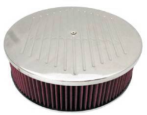 Air Cleaner, Polished Aluminum 14" X 4" Round  -Ball Milled, Washable Element and Recessed Base Photo Main