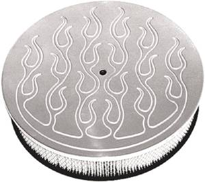 Air Cleaner, Polished Aluminum 14" X 3" Round  -Flame, Paper Element & Recessed Base Photo Main