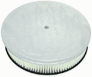 Air Cleaner, Polished Aluminum 14" X 3" Round -Flame, Paper Element and Flat Base Photo Main