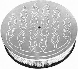 Air Cleaner, Polished Aluminum 14" X 3" Round  -Flame, Paper Element and Dominator Base Photo Main