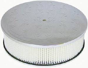 Air Cleaner, Polished Aluminum 14" X 4" Round  -Flame, Paper Element and Flat Base Photo Main