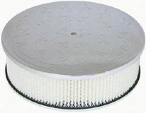 Air Cleaner, Polished Aluminum 14" X 4" Round  -Flame, Paper Element and Recessed Base Photo Main