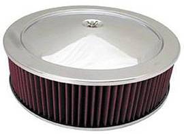 Air Cleaner, Chrome 14" X 4" Muscle Car Style  -Washable Element & Flat Base Photo Main