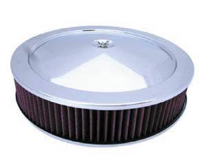 Air Cleaner, Chrome 14" X 3" Muscle Car Style  -Washable Element and Flat Base Photo Main