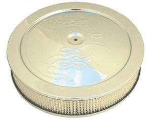 Air Cleaner, Chrome 14" X 4" With "Flames" -Paper Element and Recessed Base Photo Main