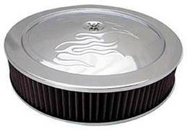 Air Cleaner, Chrome 14" X 3"  With "Flames" -Washable Element and Hi-Lip Base Photo Main