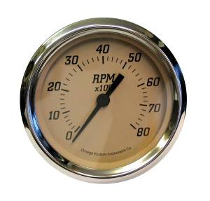 Instrument Gauges, 3-3/8" Tach. Tan Face, Silver Bezels Photo Main